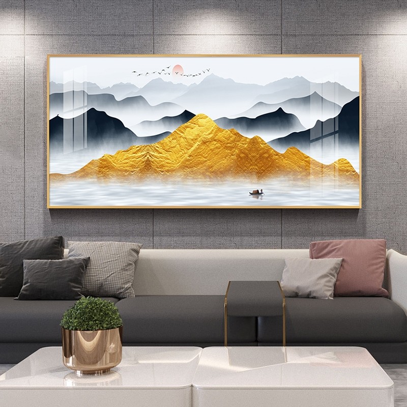 推荐背靠金山装饰画山水画客厅挂画大幅壁画入户画进门招财画轻奢
