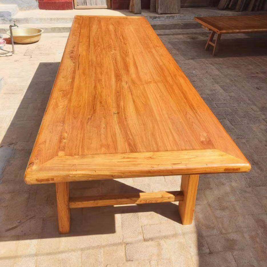 老榆木茶桌复古餐桌原木色办公桌禅意长条桌家用桌民宿装修家具