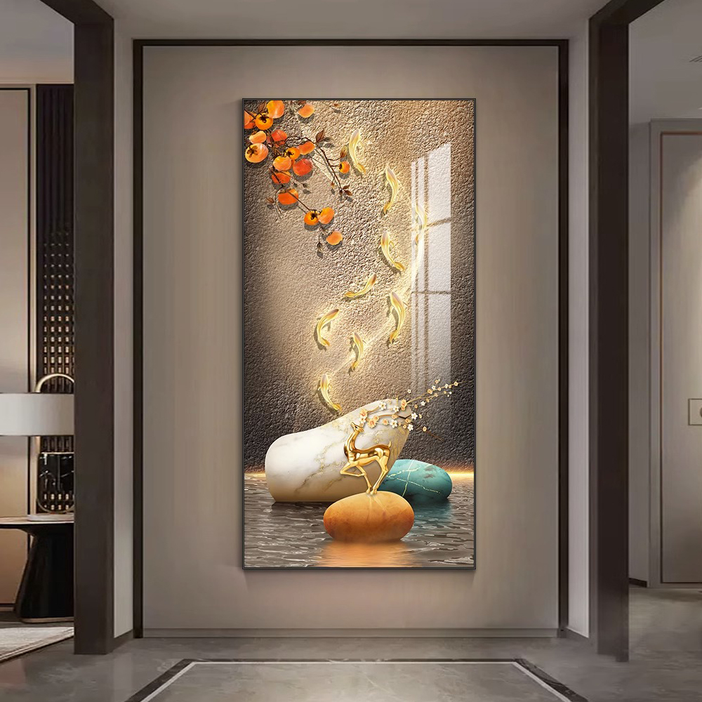 GULAGOS轻奢九鱼图玄关装饰画走廊过道招财竖版挂画现代简约壁画图片
