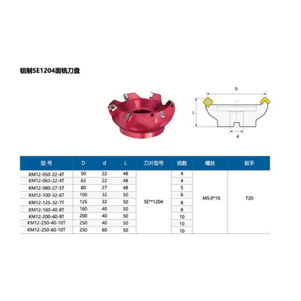 。铝合金铣刀盘50-22-4T 63-22-4T 80-22-5T 100-27-KM12-45度刀