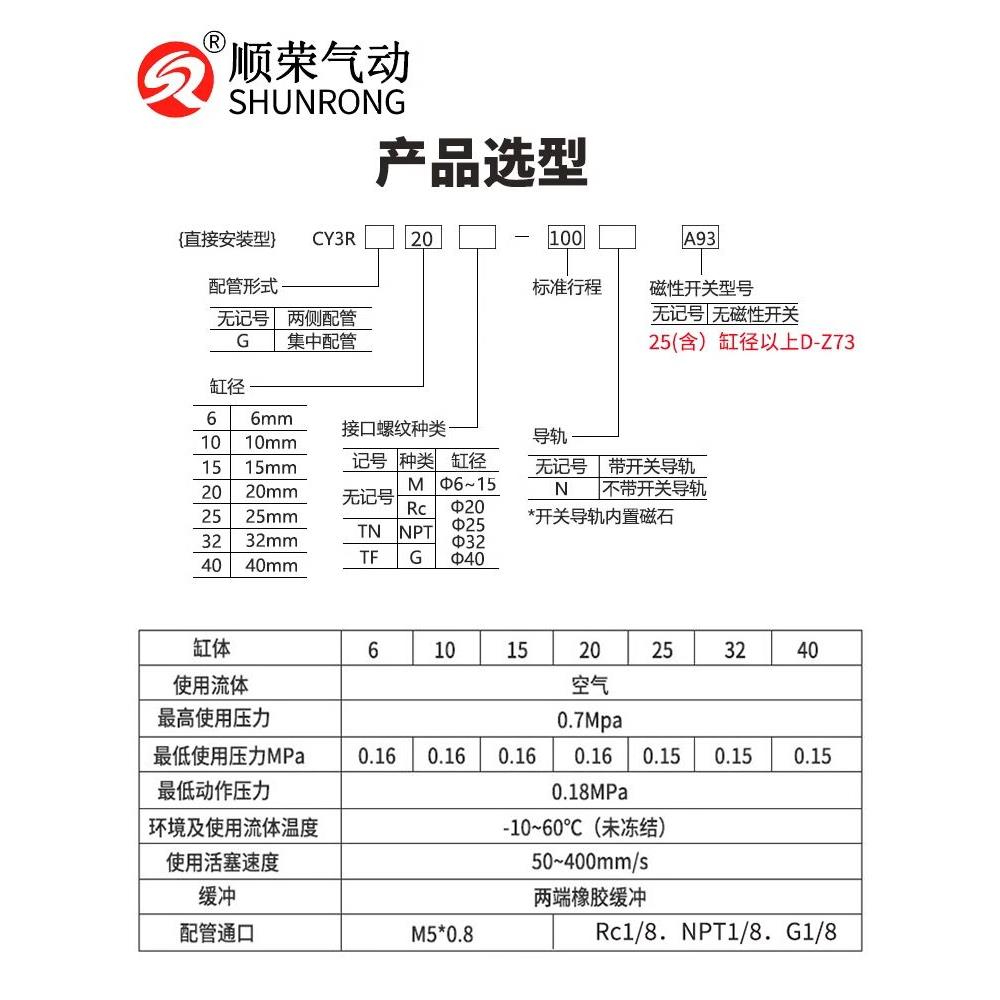 磁耦式无杆气缸CY1R/CY3R15/20/25-100-150-200-300-50滑尺型气缸
