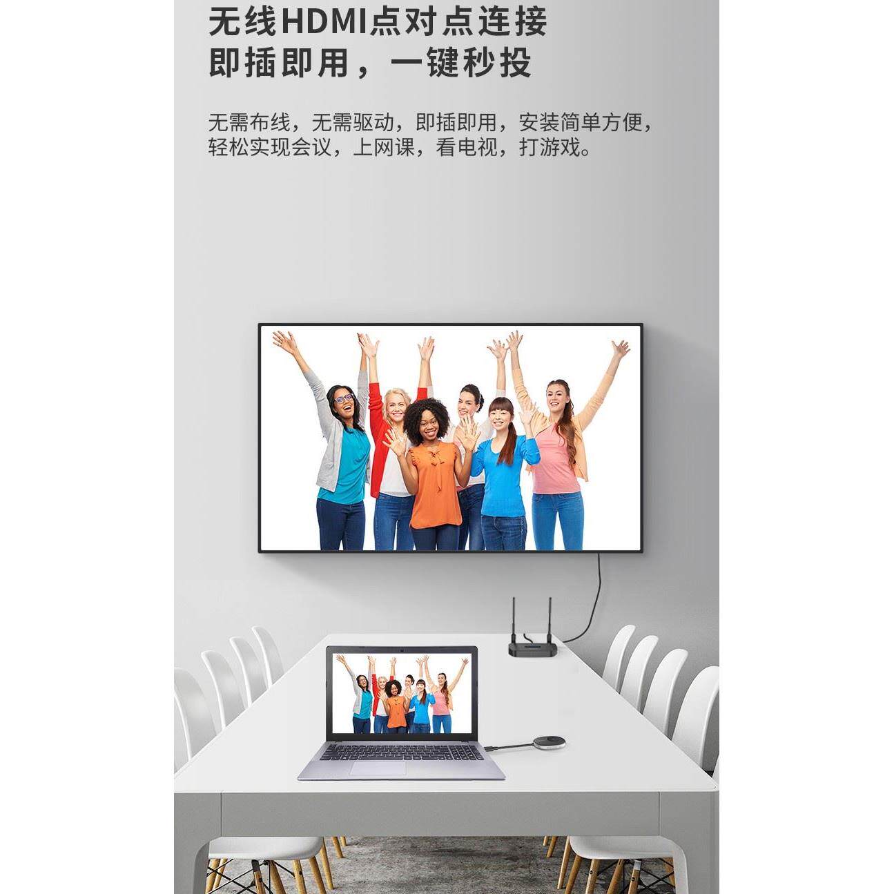 4K 5G双频点对点WIFI同屏器HDMI+VGA+AV音频50米可拓展分屏投屏