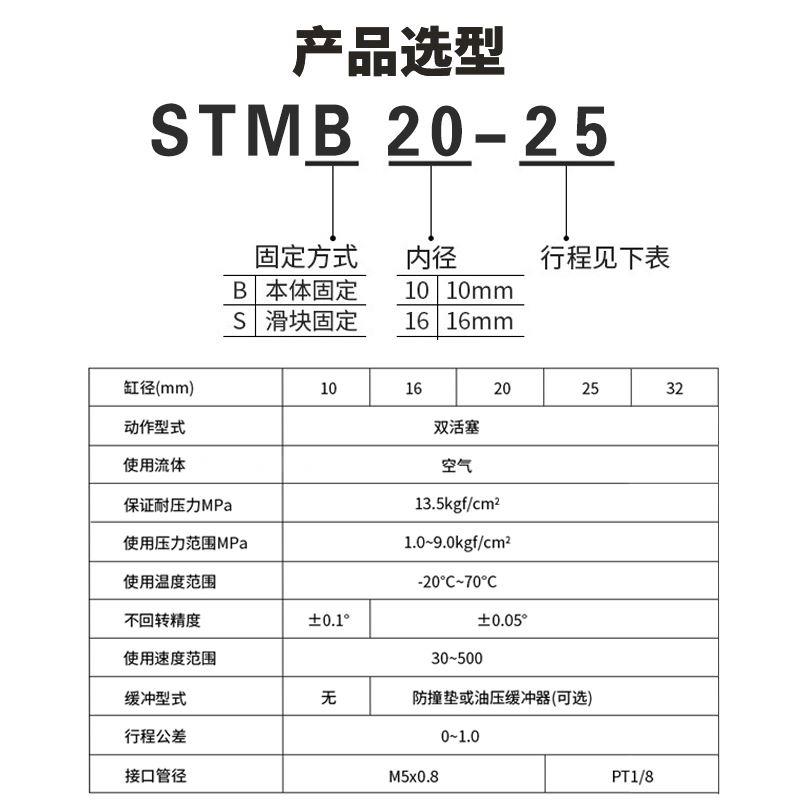 星辰STMS/STMB16/20/25/32/25-25-50-75-100-125-150双杆滑台气缸