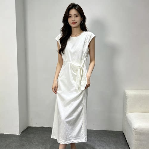 高级感白色绑带连衣裙 夏季垂感显瘦 法式小众设计感气质裙女