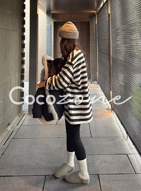 COCO ZONE 刘 一一“叠穿公式”100棉条纹圆领长袖T恤 CD1A1699