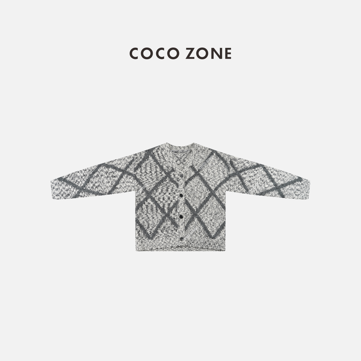 COCOZONE 刘一一2025早春撞色格子V领单排扣保暖针织开衫CC2D2769