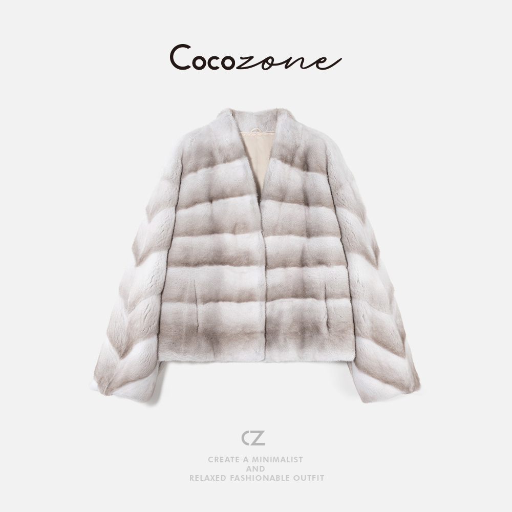 COCO ZONE 刘 一一 【100紫金短二水貂毛】横条纹皮草 CD2A2743