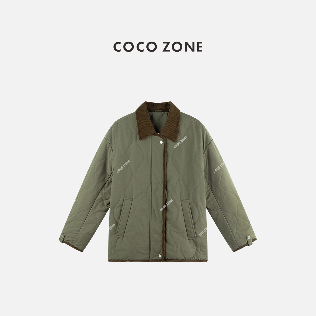 COCO ZONE 刘112025设计感撞色高级拼接翻领气质百搭时尚棉服女