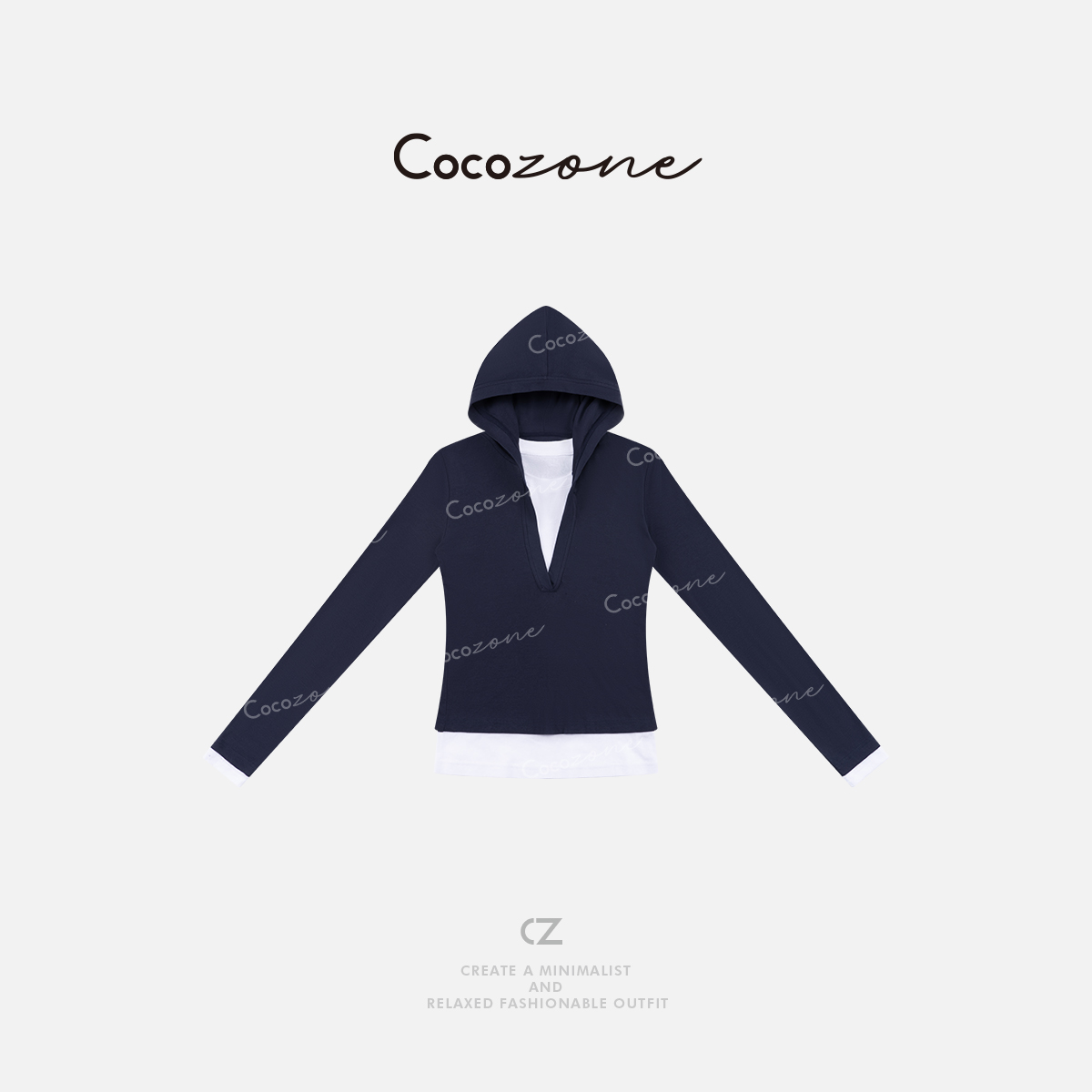 COCO ZONE 刘11100棉新款设计撞色假两件长袖T恤 CD2A0654