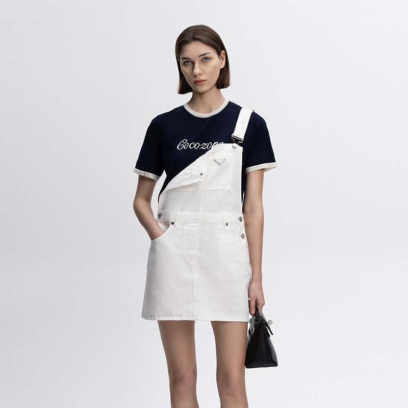 COCO ZONE&刘一一夏季字母短袖前幅绣花领子撞色T恤上衣 23C18467