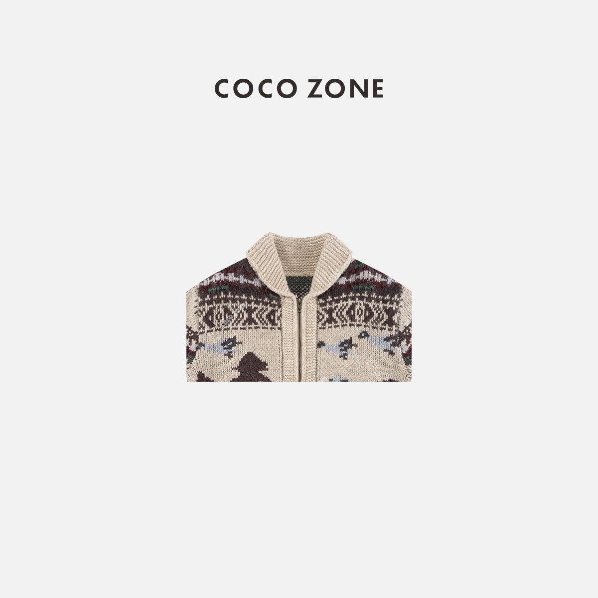 COCO ZONE 刘一一柏拉图春秋撞色提花图案长袖女士针织衫CC1D2727