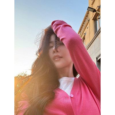 COCOZONE刘一一 2026春季100绵羊毛设计感镂空V领针织开衫内搭女