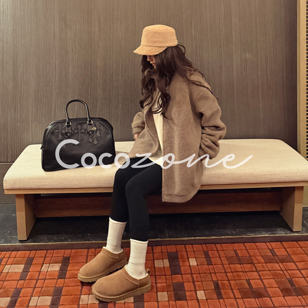 COCO ZONE 刘 一一 “松果十字花”立领拉链毛绒外套 CD1A1763