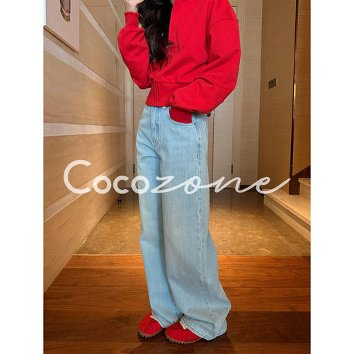 COCO ZONE 刘一一“大竹节”复古水洗显瘦女式牛仔裤ACD1A0057
