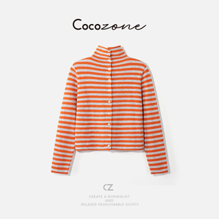 条纹撞色单排扣羊毛衫 COCO 100绵羊毛 刘一一 CD2A2197 ZONE