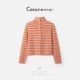 ZONE 刘一一 100绵羊毛 COCO 条纹撞色单排扣羊毛衫 CD2A2197