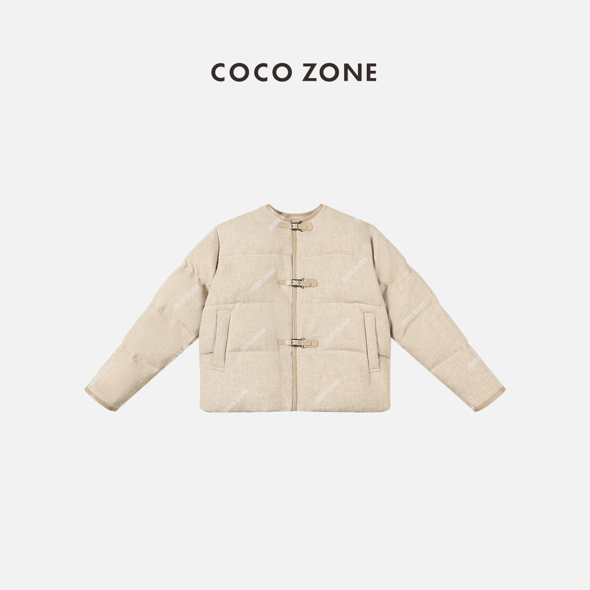 COCO ZONE 刘一一 90鹅绒卡扣圆领长袖冬羊毛短款羽绒服23C19553