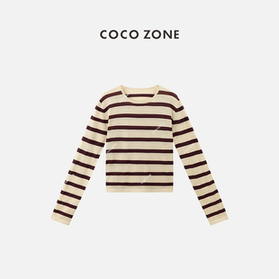 复古条纹圆领针织衫 COCO 新款 夏季 百搭上衣CC1B1196 ZONE刘一一