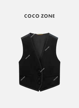 COCO ZONE 刘一一 时尚简约V领马夹显瘦单排扣百搭上衣CC1B1360