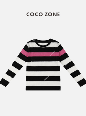 COCO ZONE 通勤风圆领条纹宽松版型长袖针织上衣 23C18769