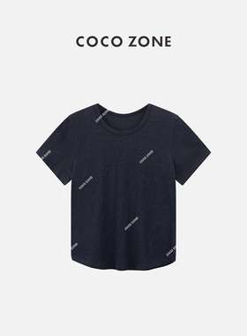 COCO ZONE刘一一 夏季圆领短袖T恤不规则下摆圆弧上衣CC1B1034