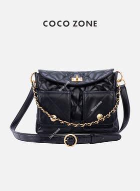 COCO ZONE&刘一一小香风菱格链条单肩包多口袋设计斜挎包CC2A0345