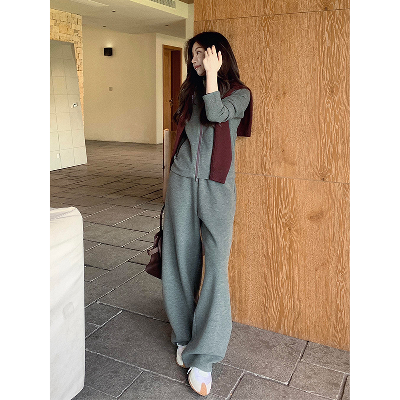 COCO ZONE 刘11  悠闲套装翻领拉链纯色百搭外套裤子时尚洋气女,女装/女士精品,时尚套装,淘宝优惠券,粉丝福利购,淘宝优惠卷