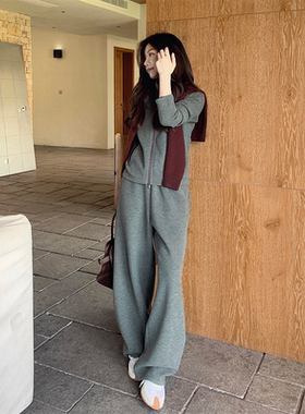 COCO ZONE 刘11  悠闲套装翻领拉链纯色百搭外套裤子时尚洋气女