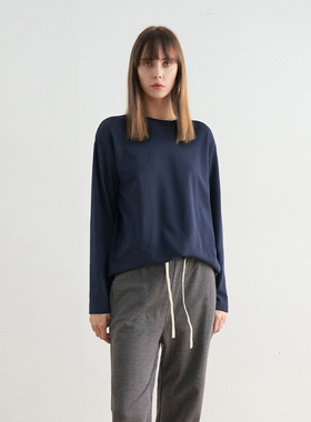 COCO ZONE&刘11假两件休闲长袖T恤下摆幢边开叉上衣24C10232