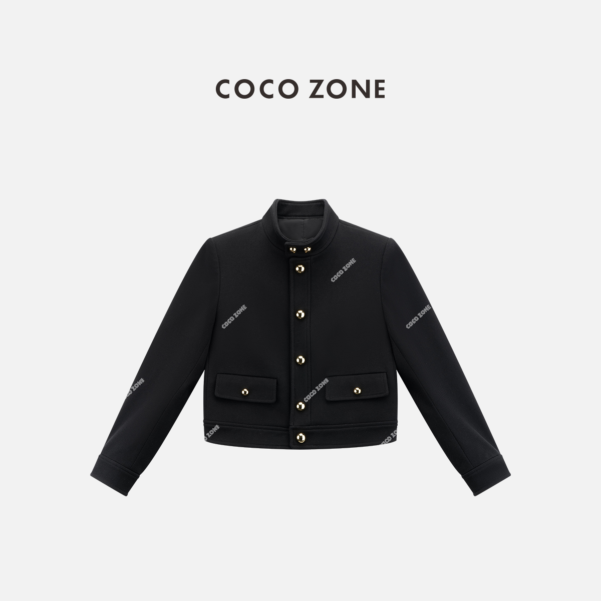 COCO ZONE 刘一一 复古立领单排扣外套纯色百搭长袖上衣CC2C1289