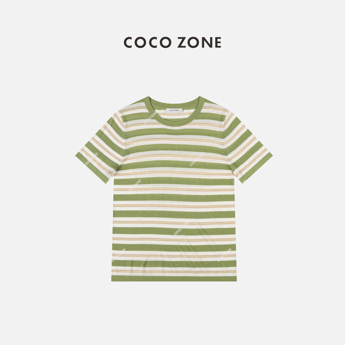 COCO ZONE 刘112025夏季新款圆领条纹针织短袖T恤上衣套头百搭