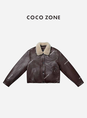 COCO ZONE 刘11冬季复古高级感气质翻领保暖羽绒服皮衣CC2D3369