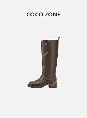 刘一一&COCO ZONE“英伦复古”秋冬粗跟高筒真皮长靴23C30341