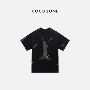 字母印花短袖 COCO 美式 刘11 T恤显瘦圆领上衣CC2C1325 ZONE