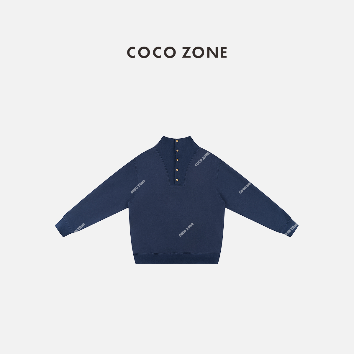 COCO ZONE 刘11 2025早秋设计感时尚立领半系扣加绒长袖卫衣女