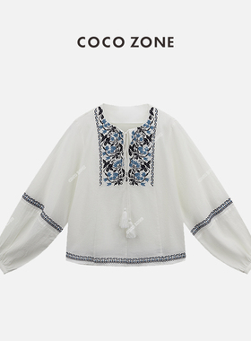 COCO ZONE  民族风白色衬衫女薄款宽松中国风气质显瘦衬衣