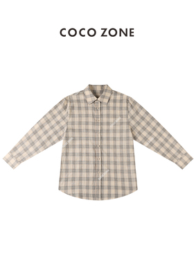 COCO ZONE 春夏设计感格子衬衫长袖衬衣女上衣 23C18683