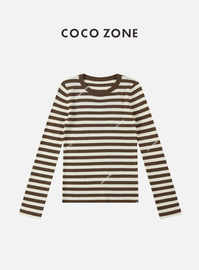 刘一一&COCO ZONE100%羊毛条纹圆领长袖针织衫修身内搭23C29554