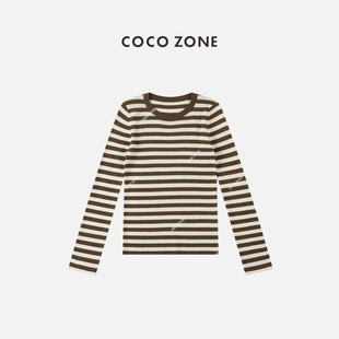 修身 针织衫 内搭23C29554 ZONE100%羊毛条纹圆领长袖 刘一一&COCO