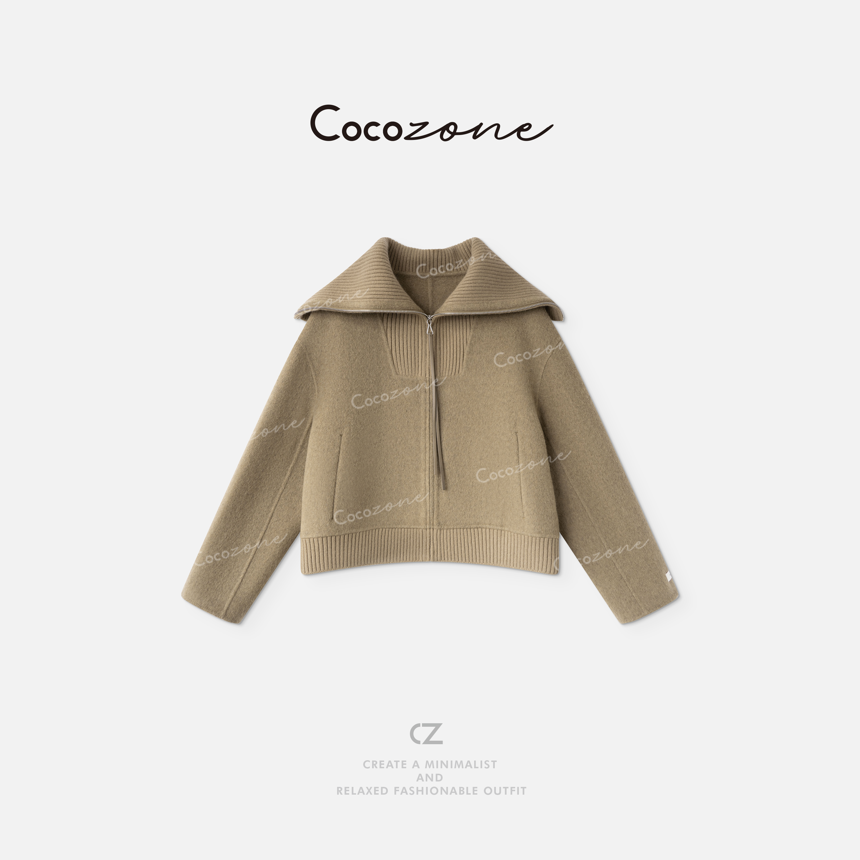 COCO ZONE 刘一一  【绵羊毛混纺】大翻领随性毛呢外套 CD2A1763