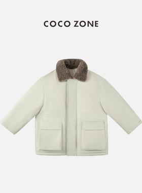 刘一一&COCO ZONE 90鹅绒夹克羊毛翻领抽绳收腰羽绒服 23C30458