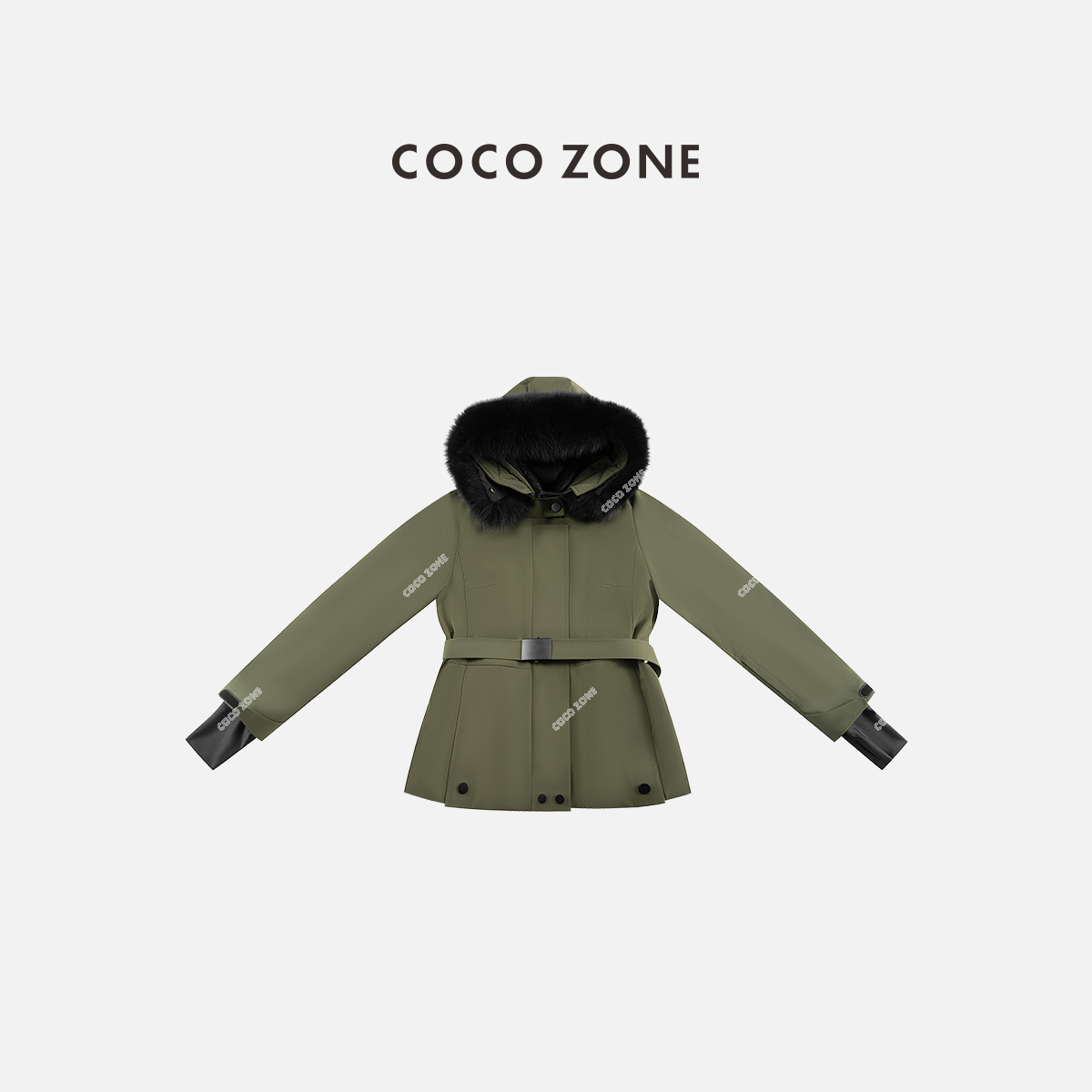 COCO ZONE 刘11 冬季85鸭绒可拆卸毛领连帽羽绒服外套CC2D3053