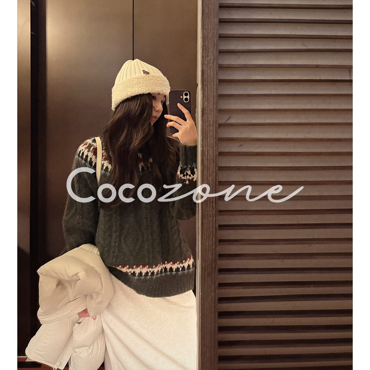 COCO ZONE 刘 一一 “挪威毛衣”绵羊毛麻花编织毛织上衣CD2A2901