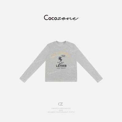 COCO ZONE 刘一一 26新款撞色字母图案圆领长袖T恤CD2A0371