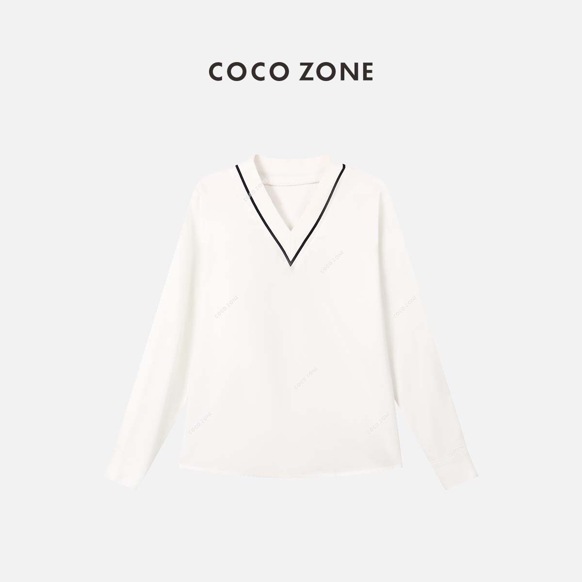 COCO ZONE 2023新款气质休闲长袖V领T恤 23C18142