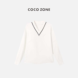 V领T恤 COCO 气质休闲长袖 2023新款 23C18142 ZONE