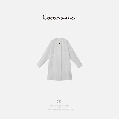 COCO ZONE 刘一一  时尚简约优雅圆领单排扣收腰显瘦中长女式风衣