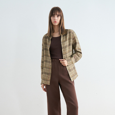 COCOZONE春季格纹休闲衬衫