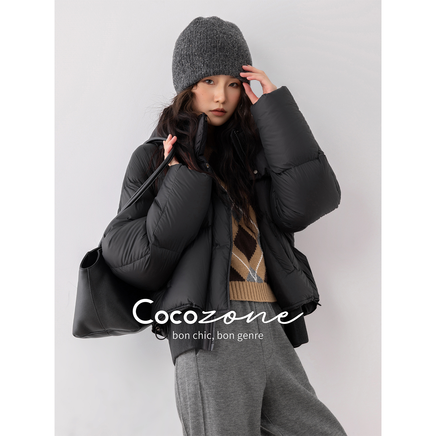 COCOZONE刘112025冬季90白鸭绒保暖连帽拉链短款羽绒服外套新款