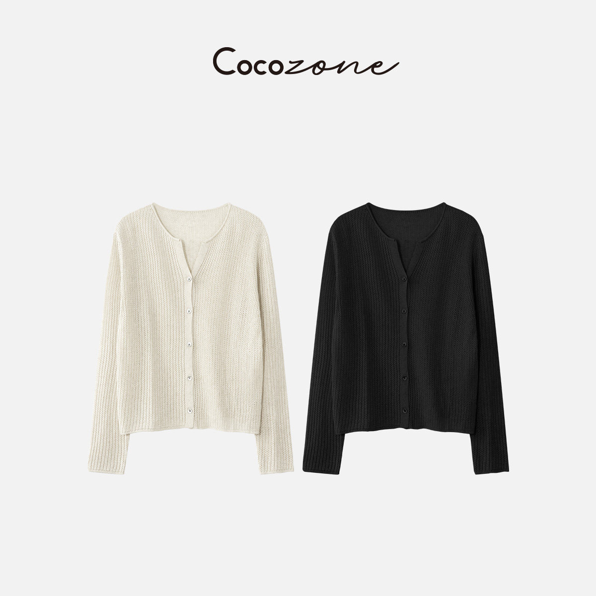 COCO ZONE 刘一一【亚麻混纺】显瘦V领单排扣针织开衫 ACD2A0545